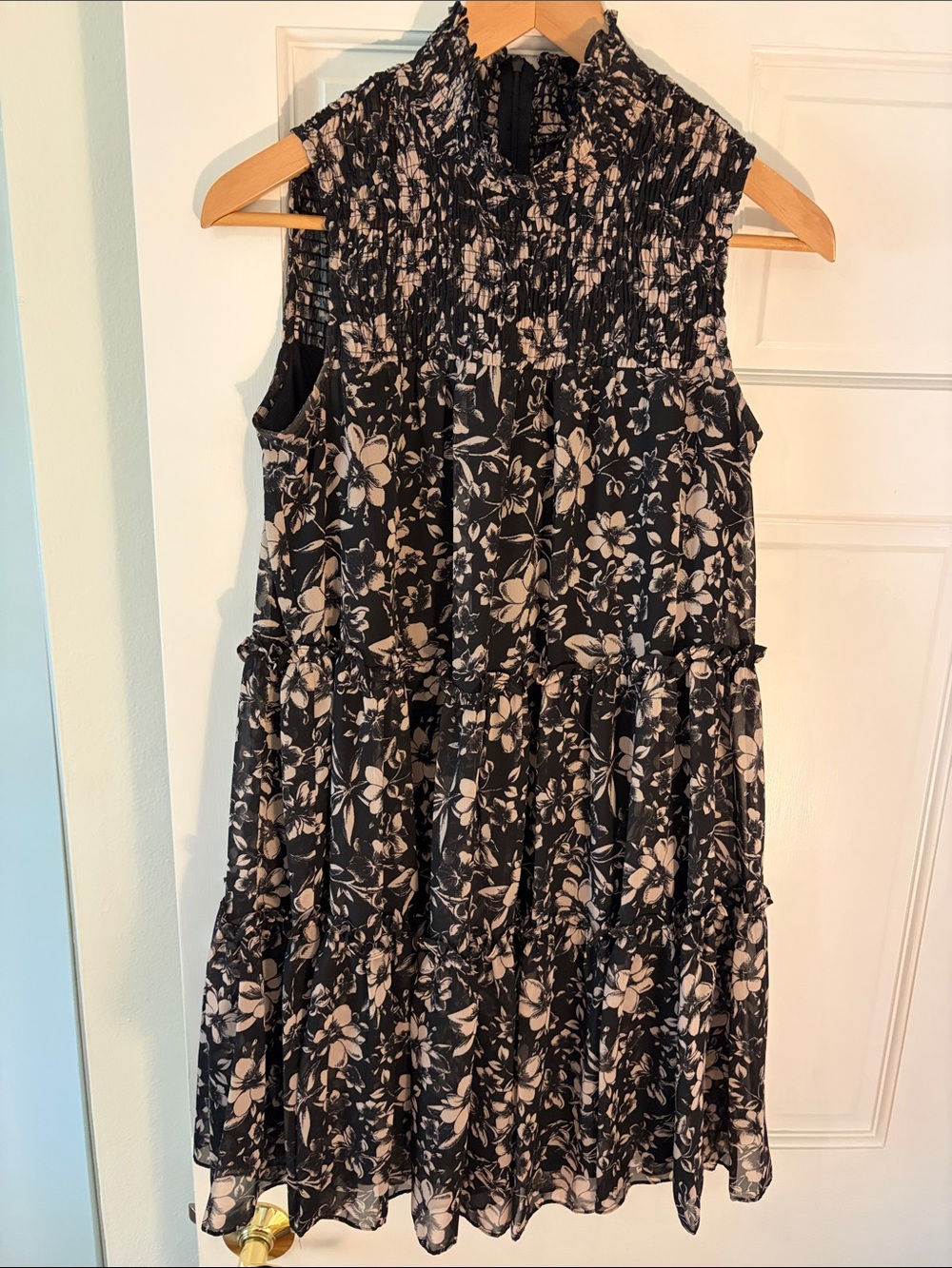 Taylor Black Midi Dress with Beige Floral Print- S